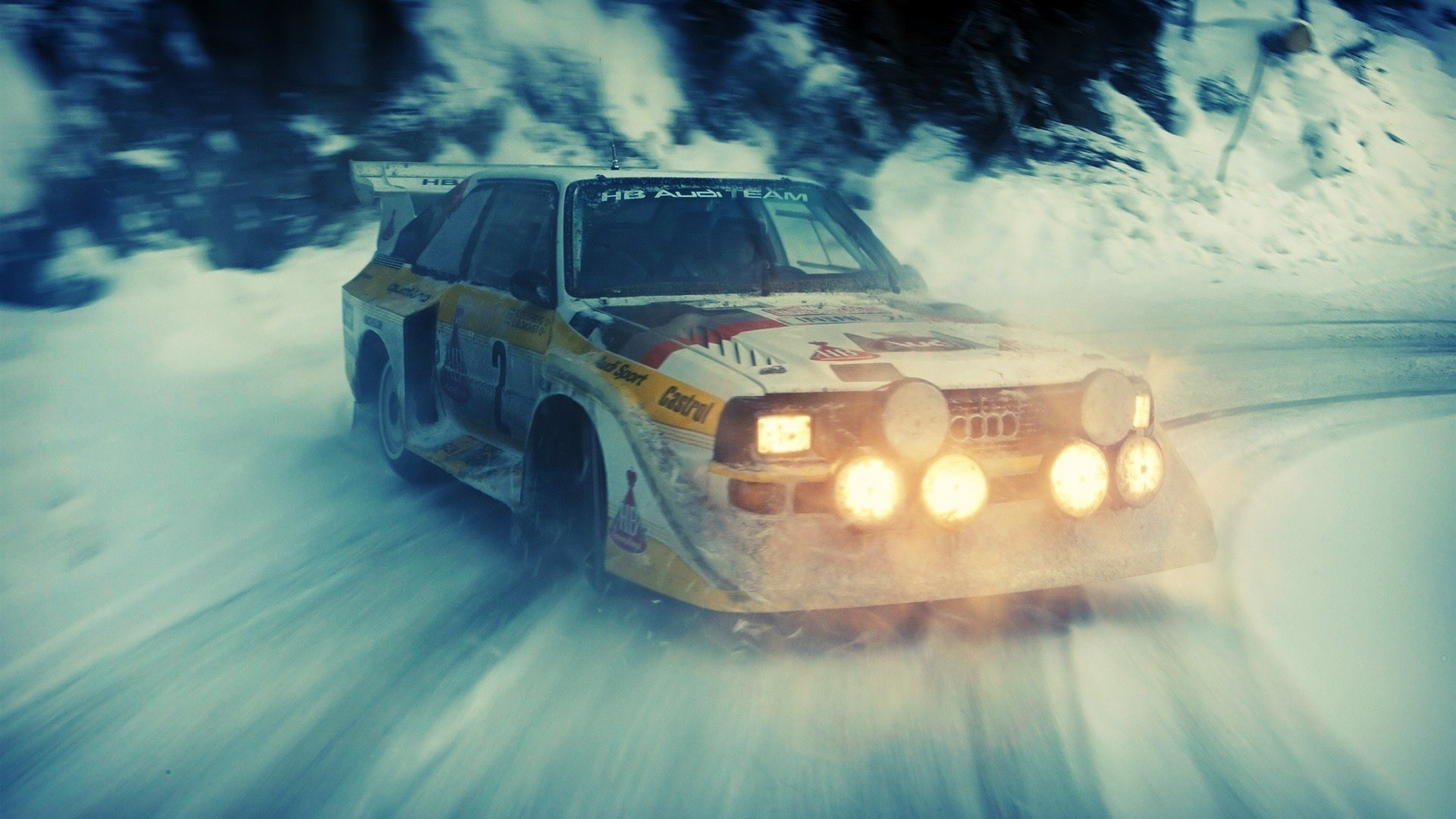 rally schleudern audi quattro rallye schnee audi