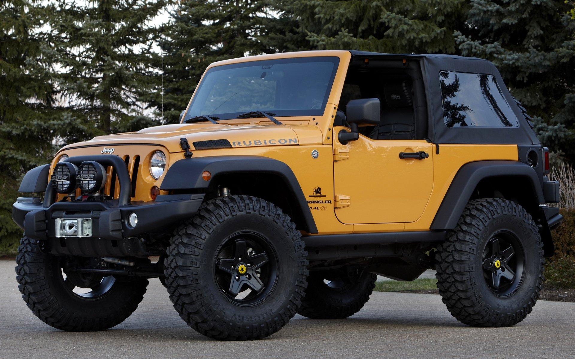 jeep wrangler traildozer concepto rangler concepto frente suv amarillo árboles