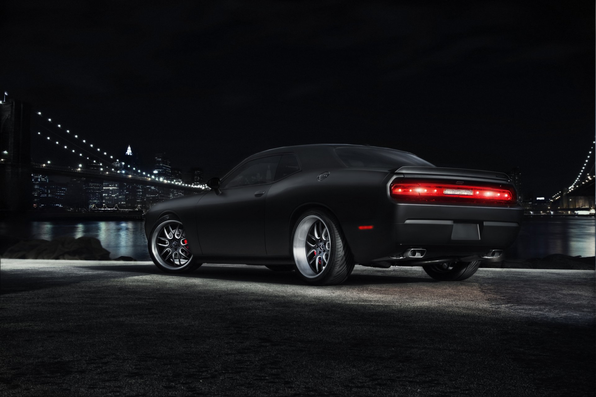 dodge challenger black muscle car dodge challenger muscle car bridge city metropolis night