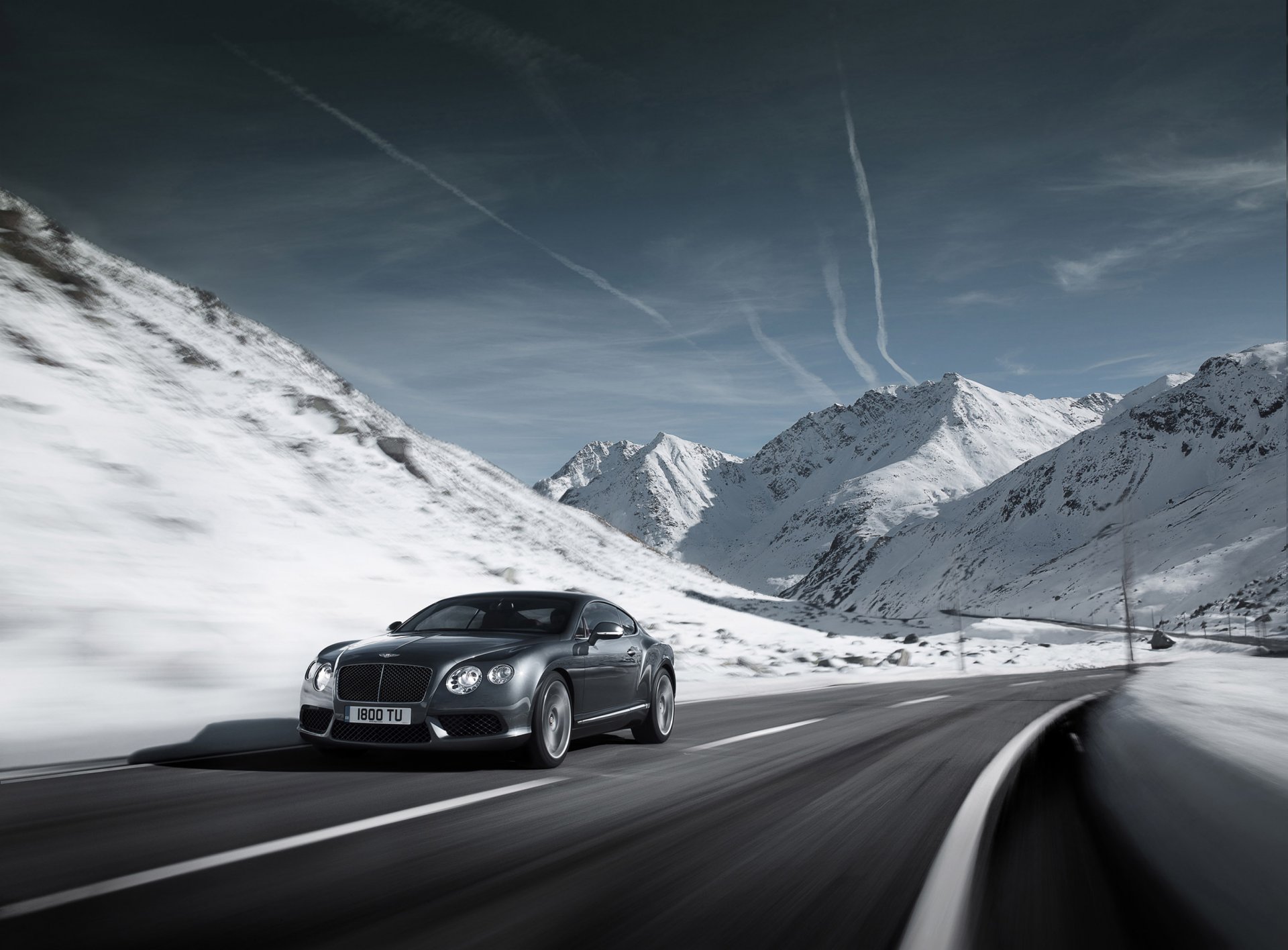 2012 bentley continental gt v8 auto strada velocità natura montagna neve cielo nuvole auto 2711x2000