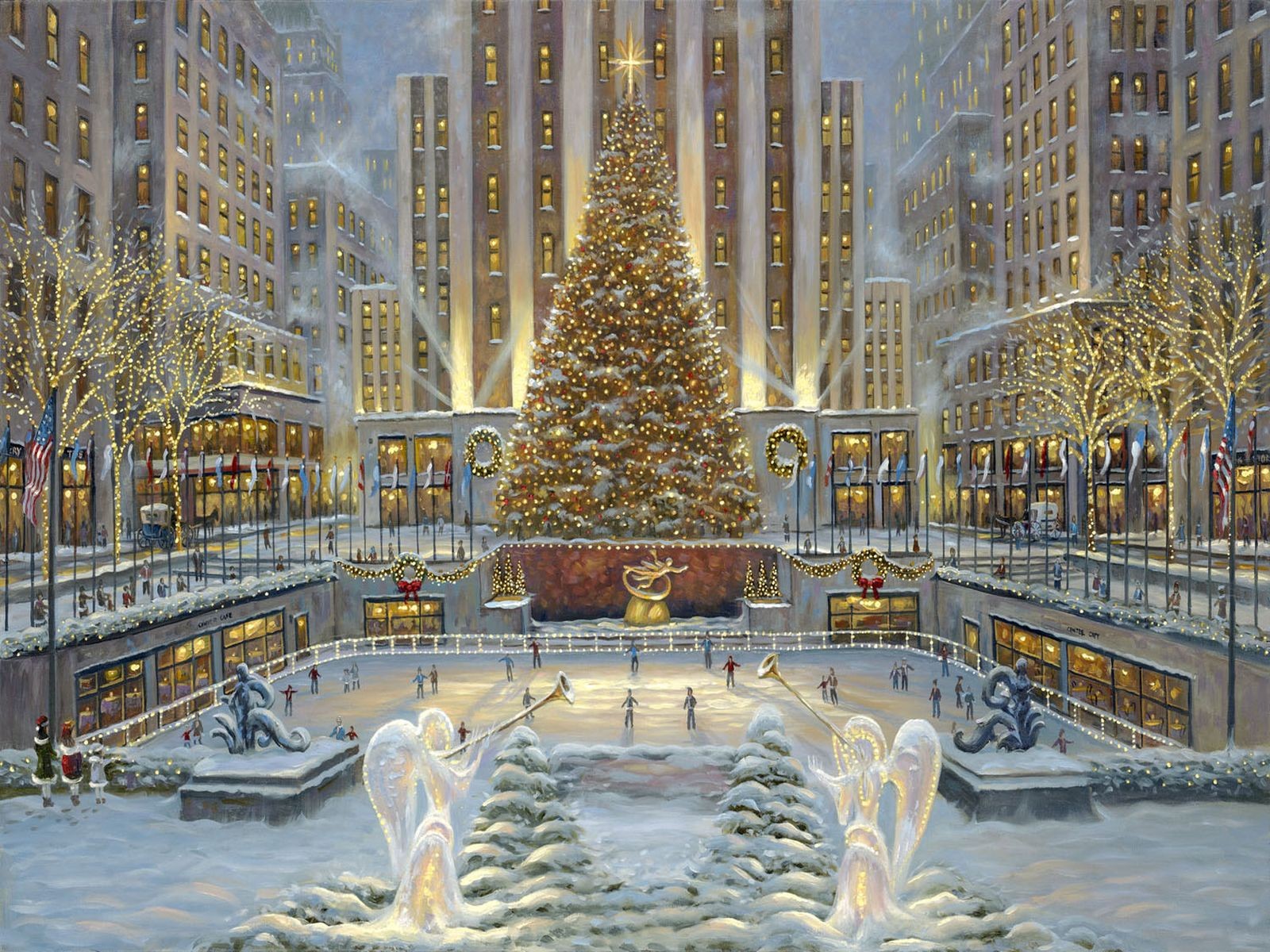 robert finale vacances noël anges arbre de noël patinoire hiver neige gens peinture art