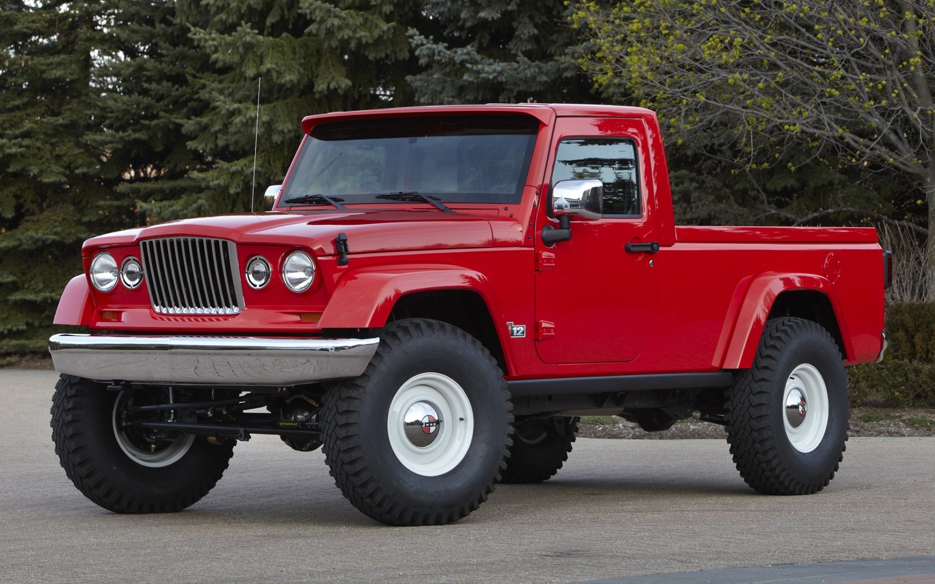 jeep j-12 concept concept red suv pickup truck tree