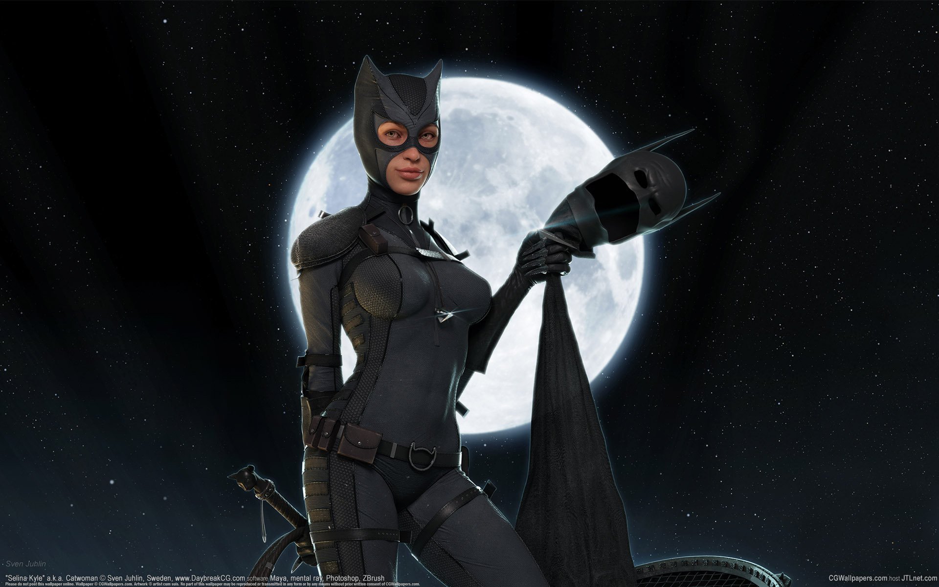 ven juhlin arte luna catwoman máscara noche traje