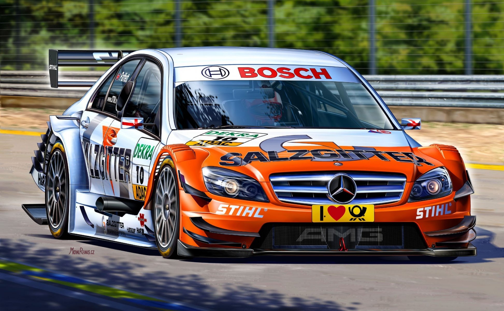 рисунок михал reinis гоночный автомобиль mercedes amg c-klasse гонки dtm 2009 deutsche tourenwagen masters команда hwa пилот гэри паффетт гэри паффет