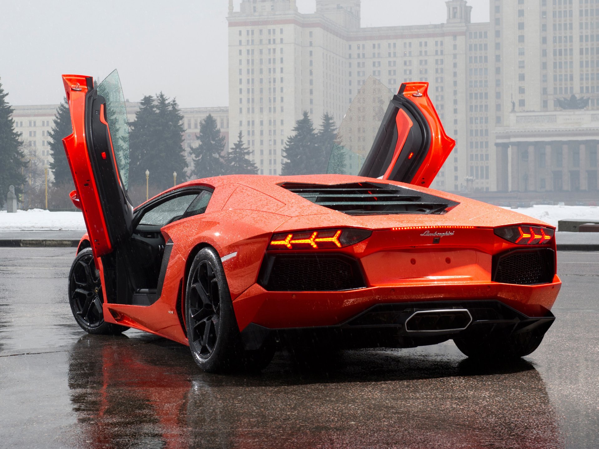 aventador lp700-4 lamborghini lamborghini aventador lp700-4 puertas vista posterior abeto edificios naranja