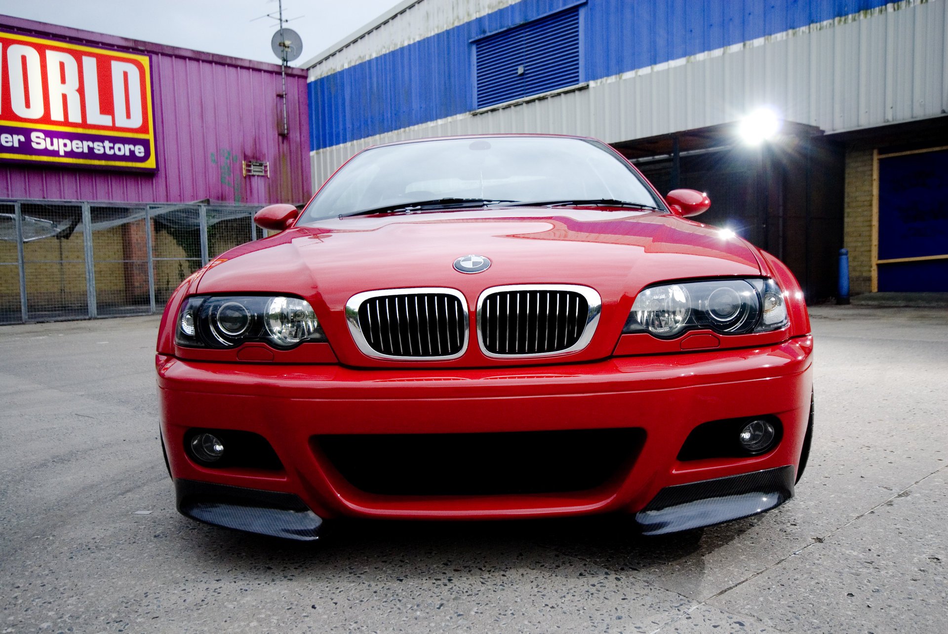 bmw m3 e46 red bmw red front backyard spotlight