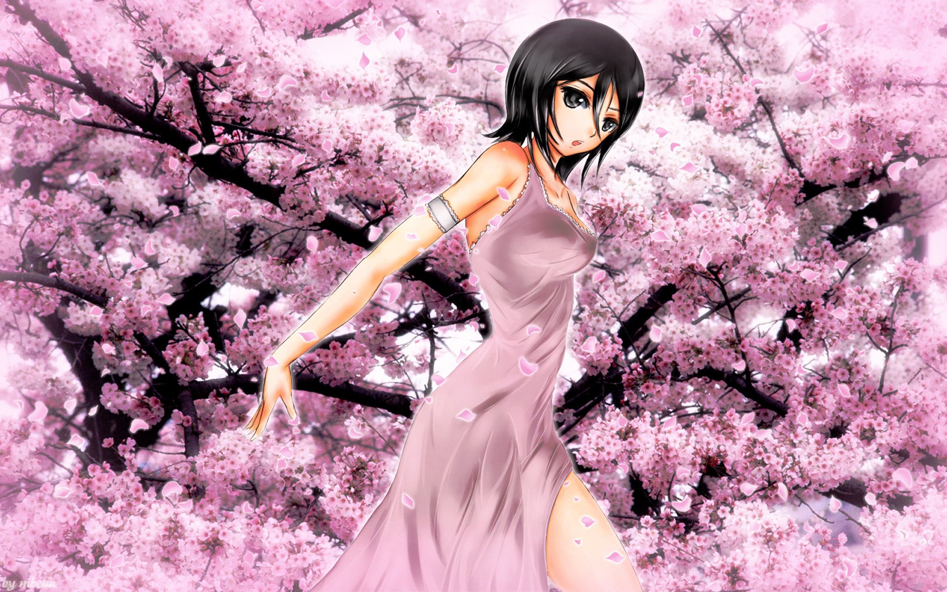 anime pink color sakura kuchiki rukia flowering bleach