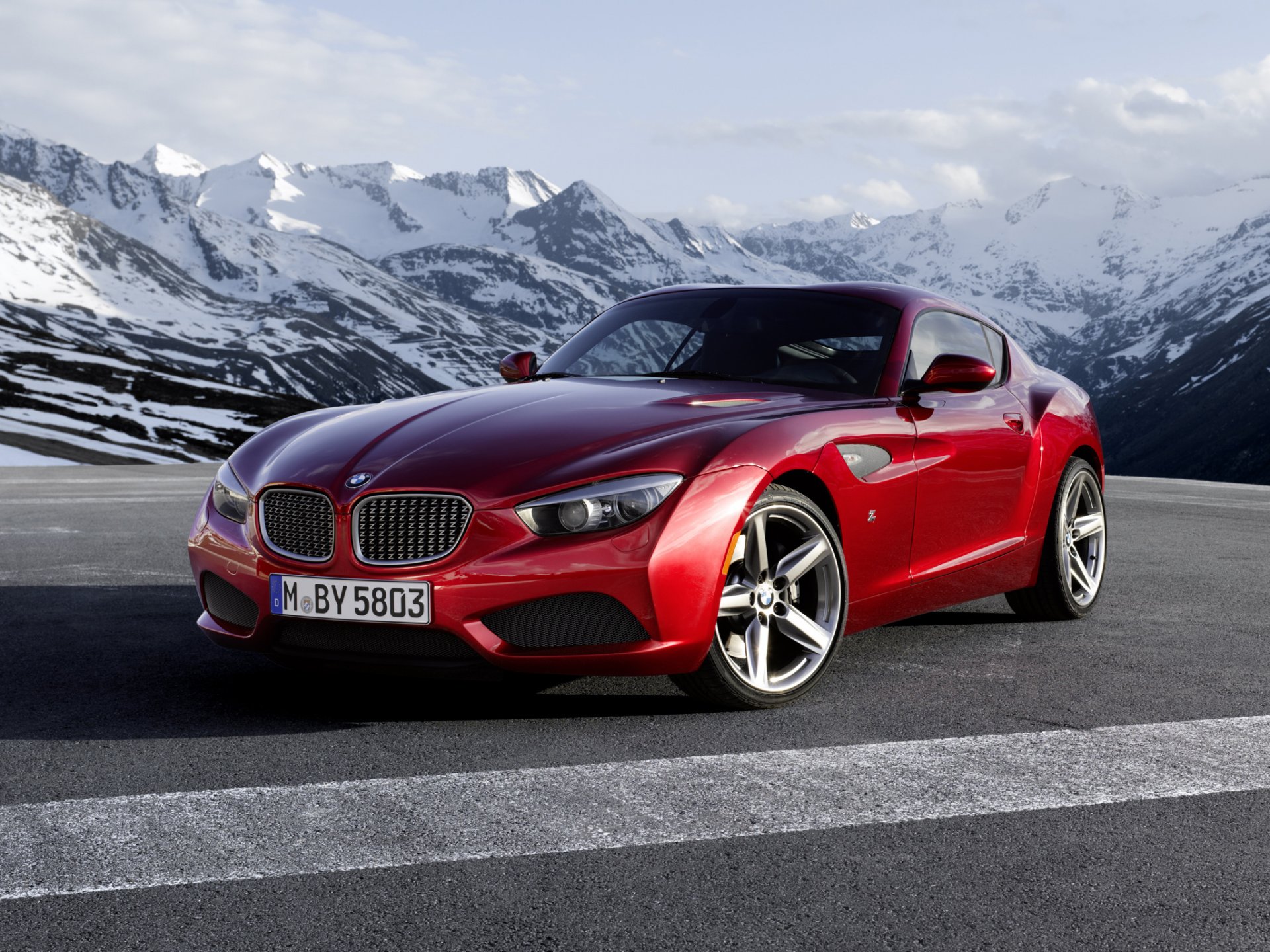 bmw z4 zagato coupe bmw zagato red front mountains.clouds sky