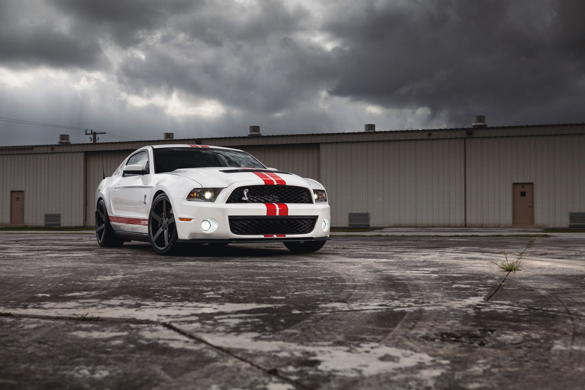 ford mustang gt500 shelby muscle car weiß muscle car rote streifen wolken gebäude