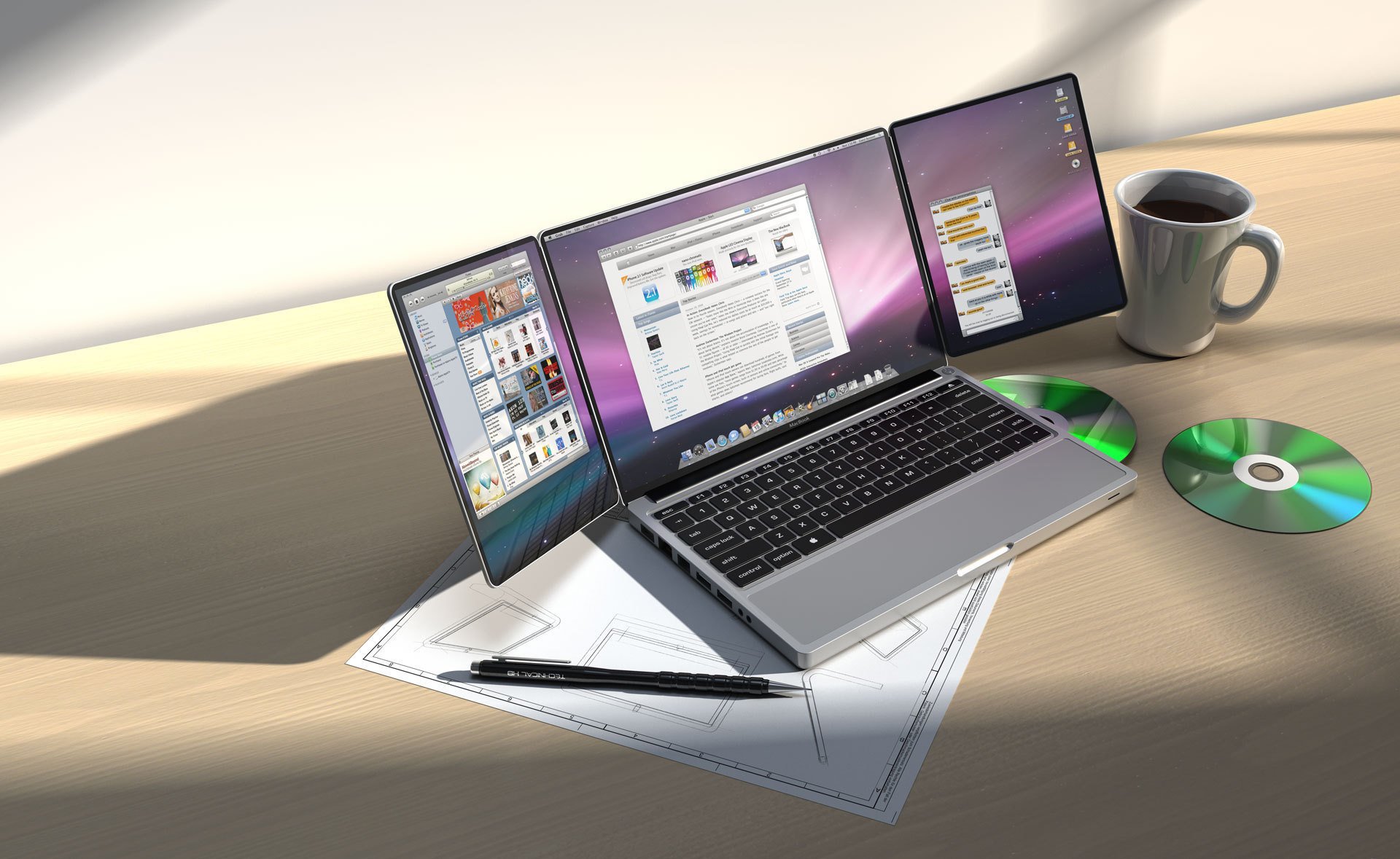 tribook concept table disque tasse conception apple