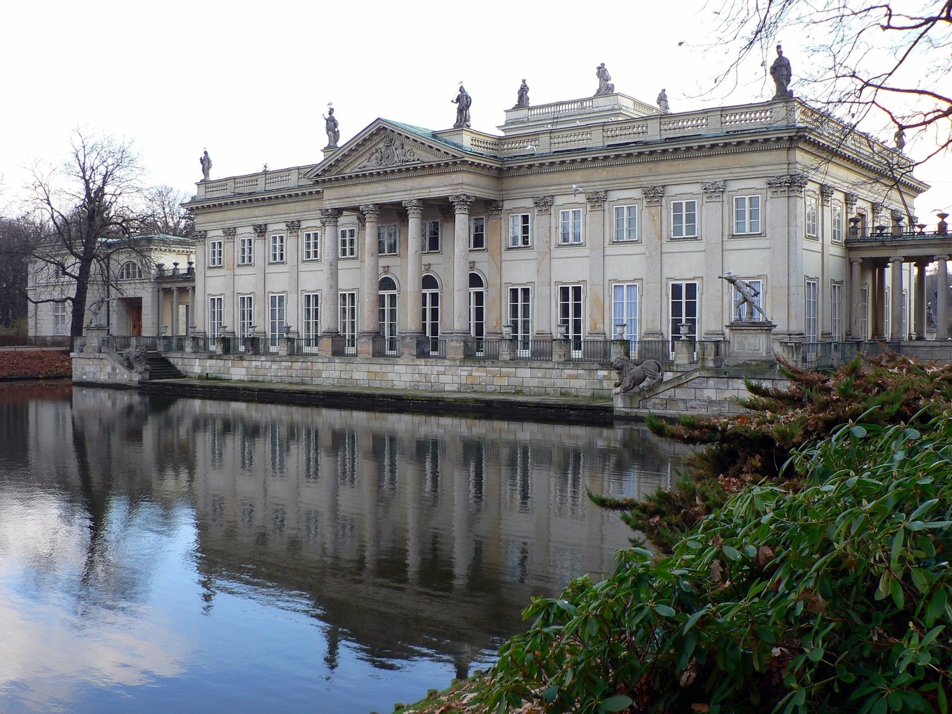 lazienki palace architecture lake the sky