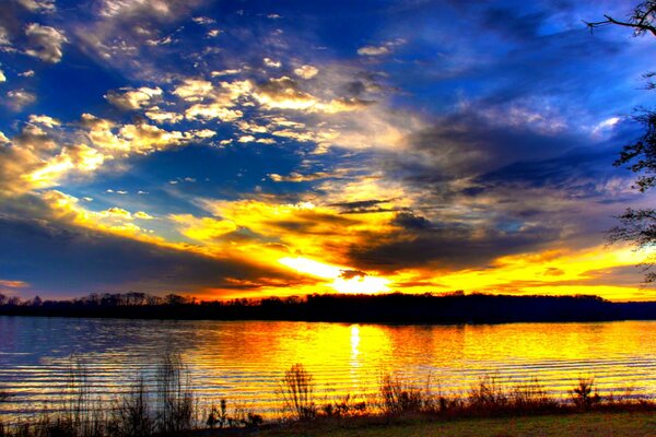 Incredible sunset on the sea landscape