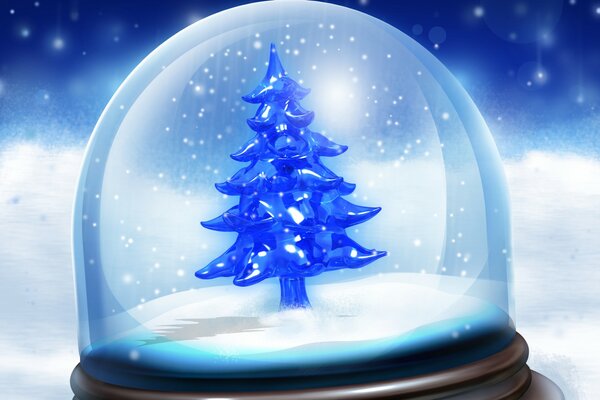 Arbre de Noël bleu dans une boule de Noël