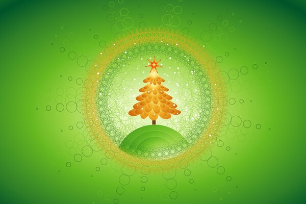 Yellow Christmas tree on a green background