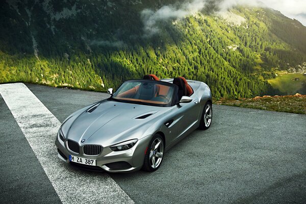 Beautiful BMW car on the background of mountains