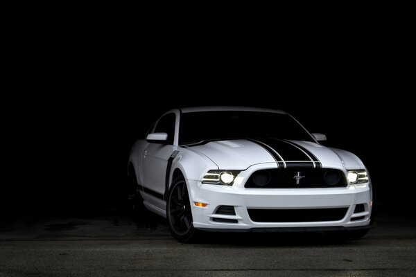 White car with black sports stripes