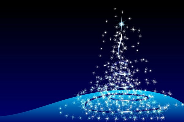 Christmas tree made of stars on a blue background