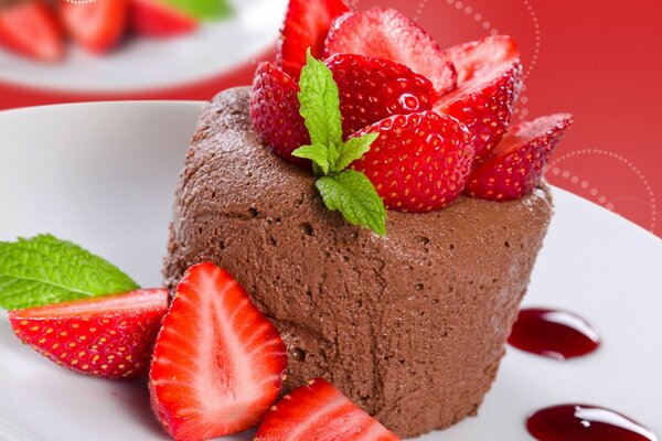 Chocolate mousse with strawberry decoration