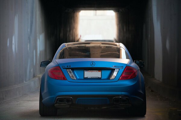 Blue tuning Mercedes-benz in tunnels