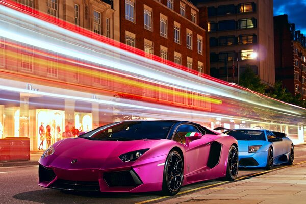Lamborghini aventador и свет ночного города