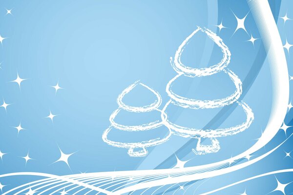 Hand-drawn Christmas trees on a blue background