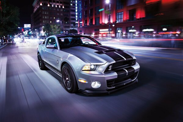 Ford Mustang in the night metropolis