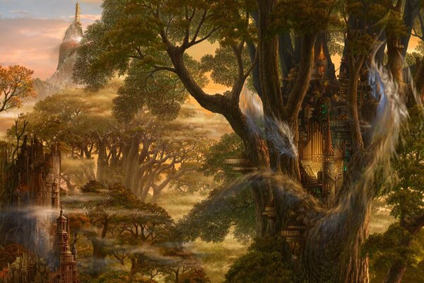 Château parmi les arbres genre Fantasy