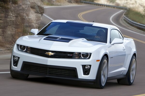 White Chevrolet Camaro on the road