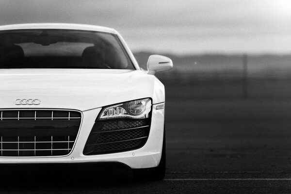 Black and white photo of a cool Audi car