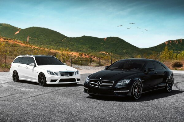 One is black the other is white two merry Mercedes