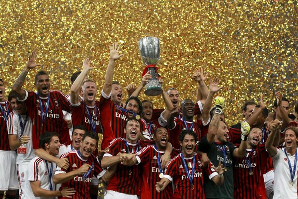 Celebration of the football players of the Milan team