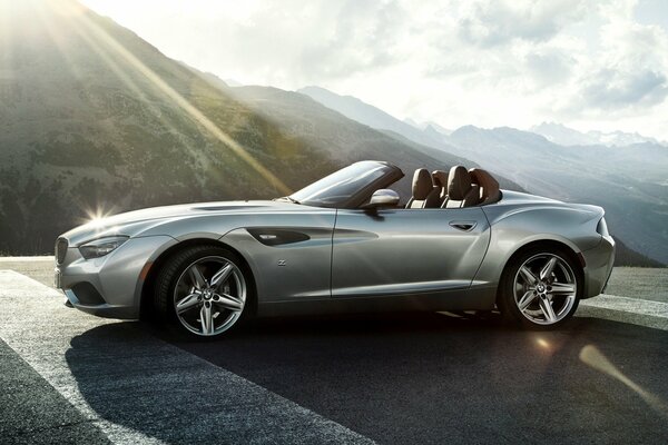 Silver BMW zagato coupe in the mountains