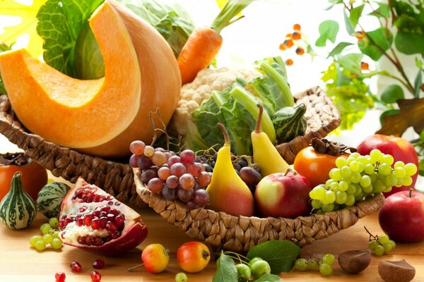 Autumn set of live vitamins - colorful fruits and vegetables