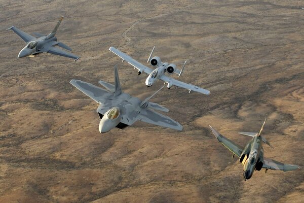 Formation of American fighters in flight