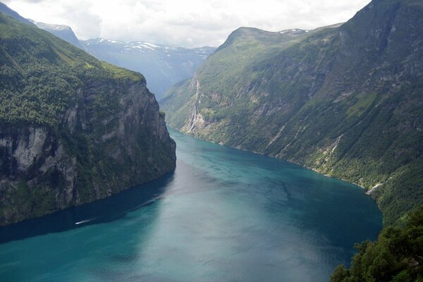 Fiord avec des côtes couvertes de verdure en Norvège