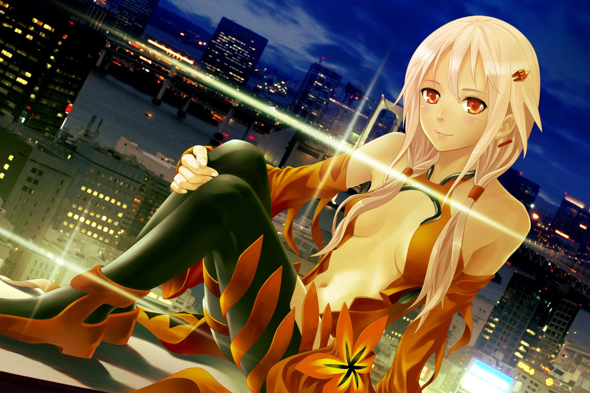 anime noche luces chica guilty crown yuzuriha inori ciudad