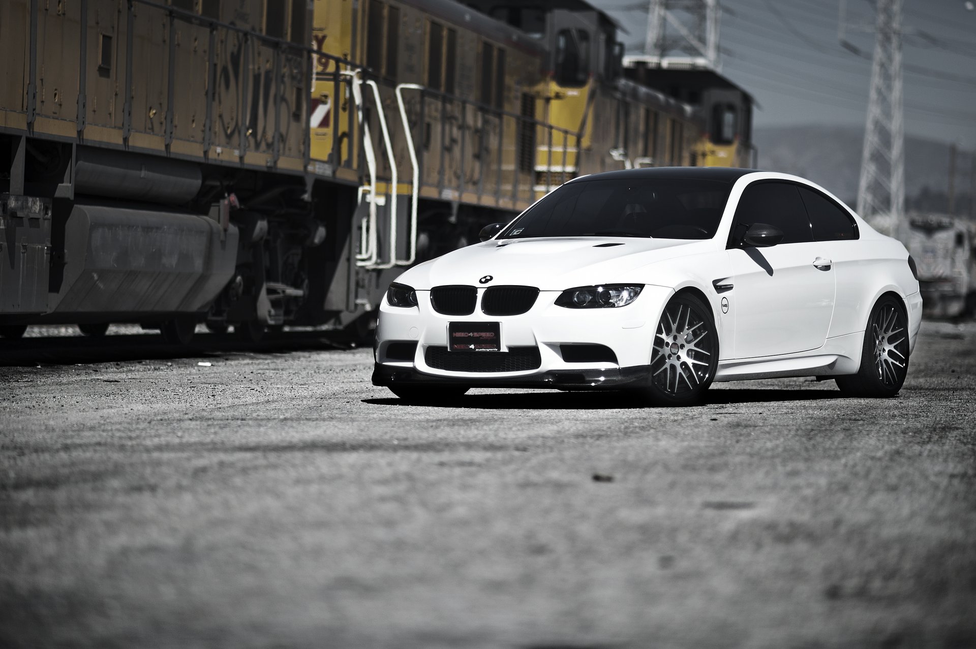 bmw m3 e92 white railway bmw train power line