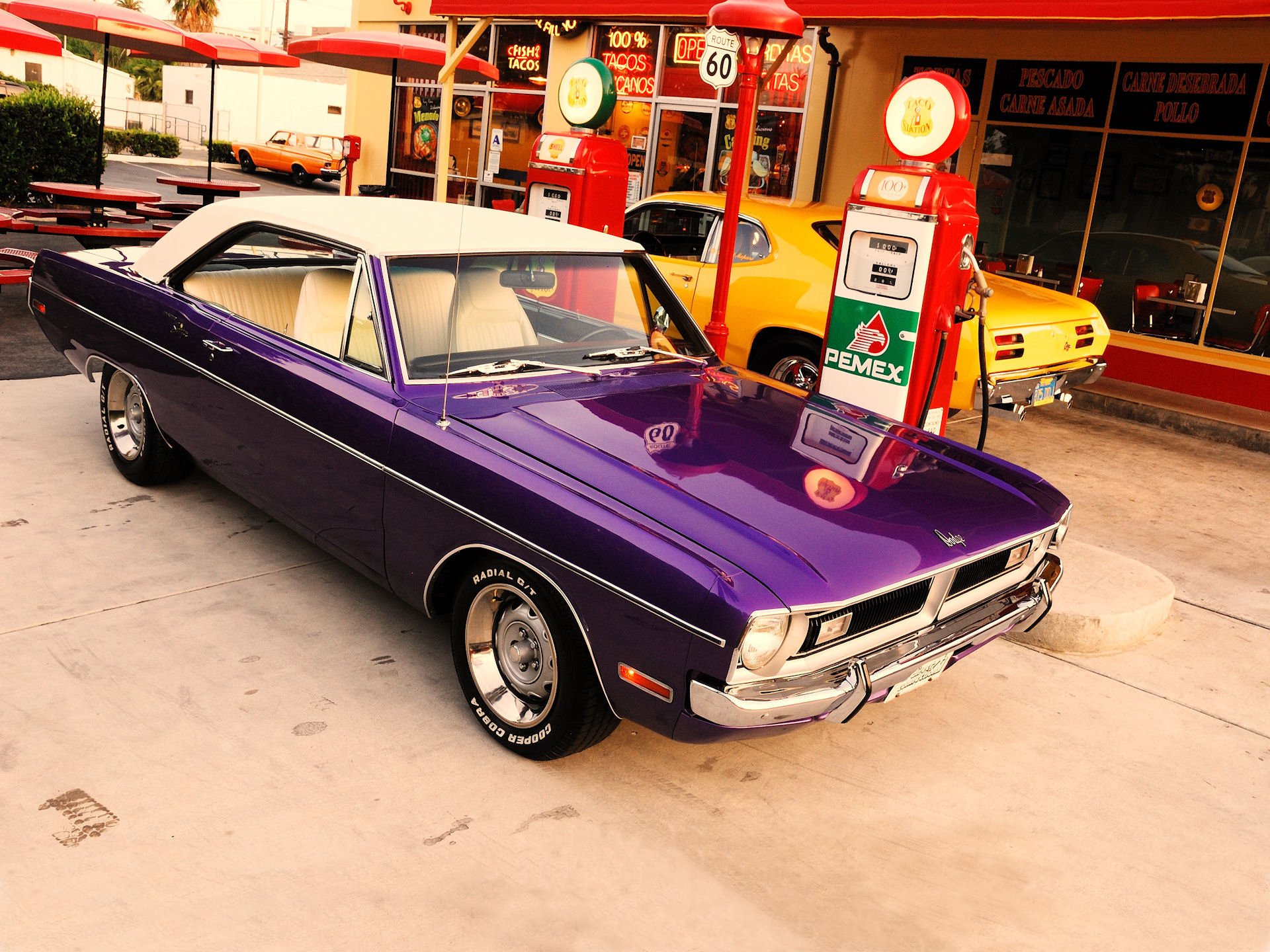 dodge rzutki dodge dart plymouth duster duster dream tankowanie route 60 usa ameryka