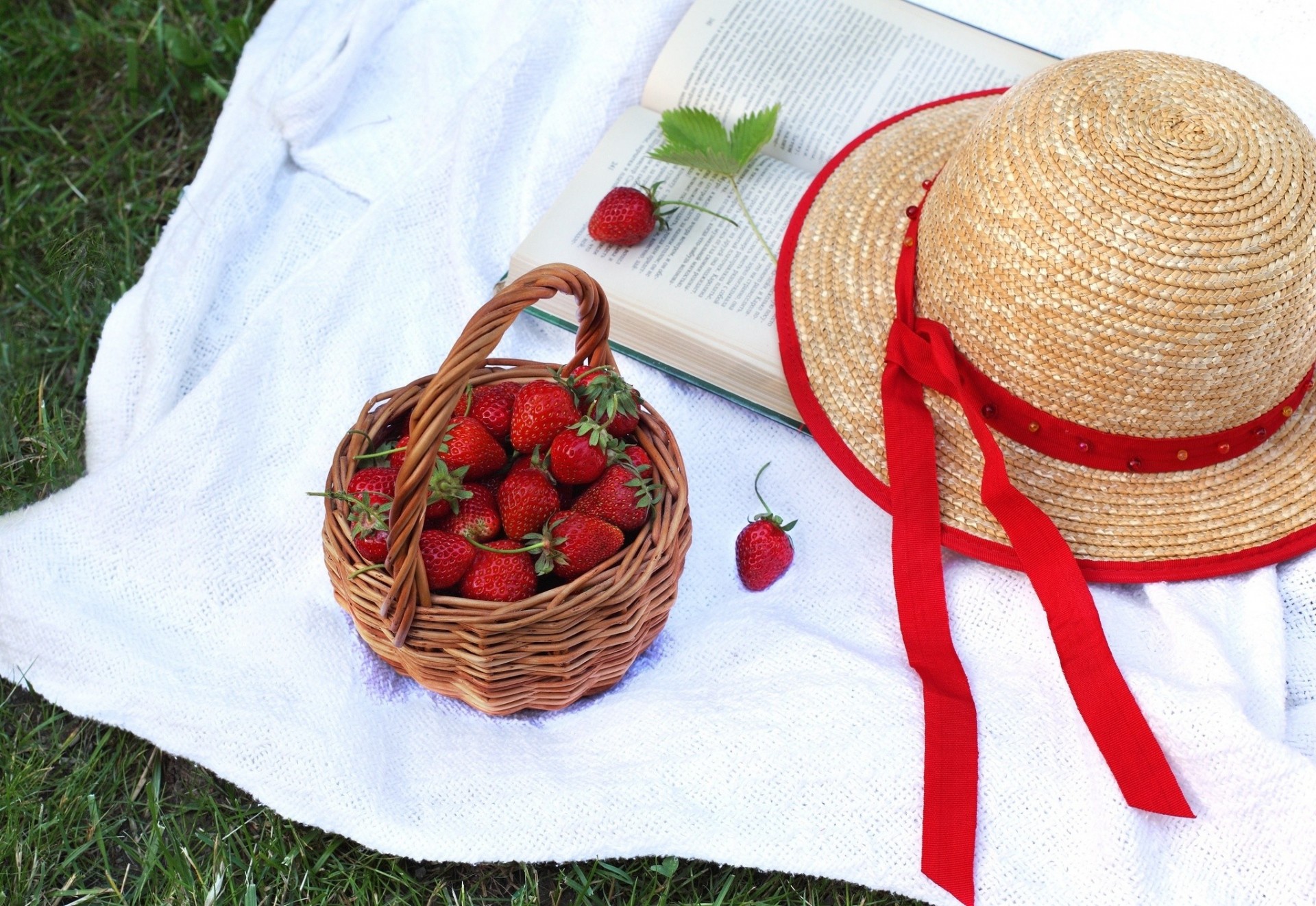 basket berries strawberry book hat