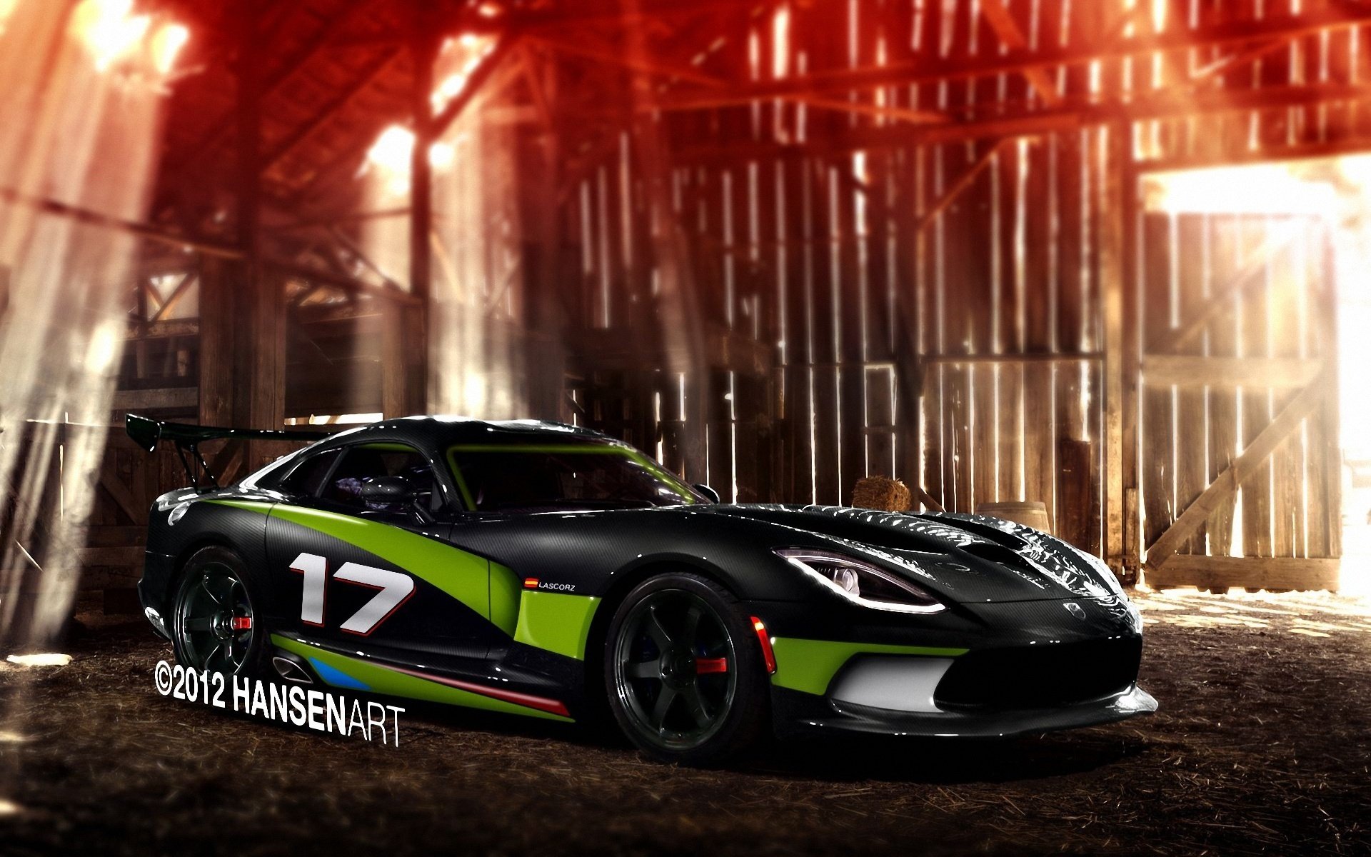 schivare viper srt gts dodge viper carrozzeria in carbonio rendering granaio raggi di luce