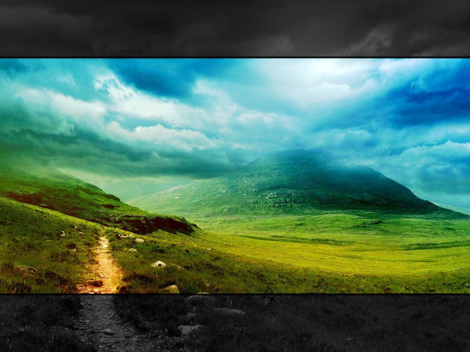 landschaft landschaft stil widescreen berge wolken natur gras grün