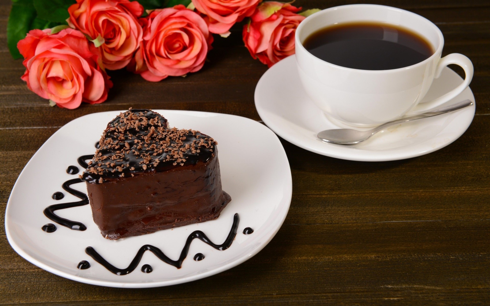 cake chocolate roses coffee