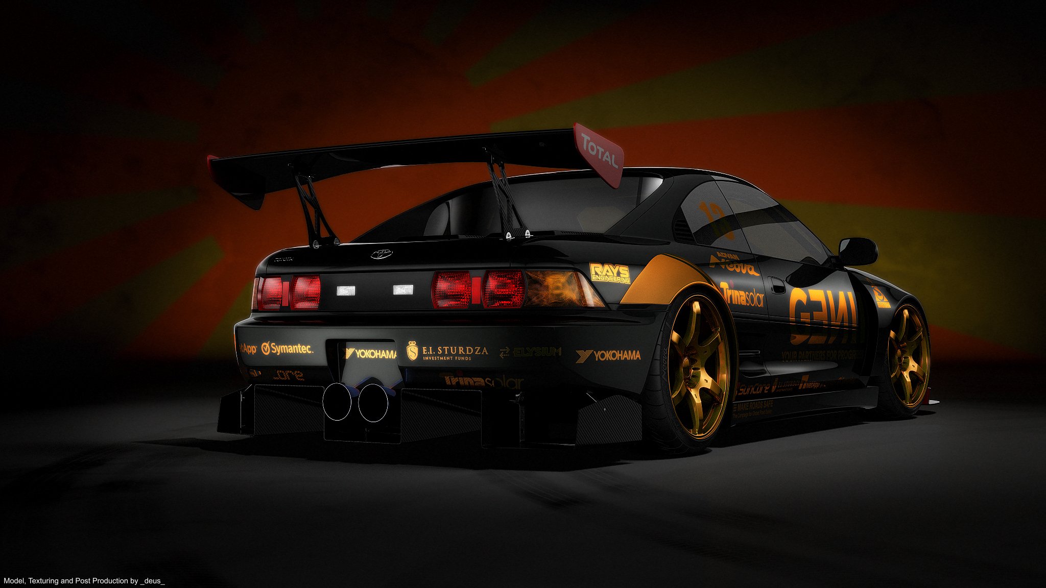 toyota mr2 czarny flaga japonii render