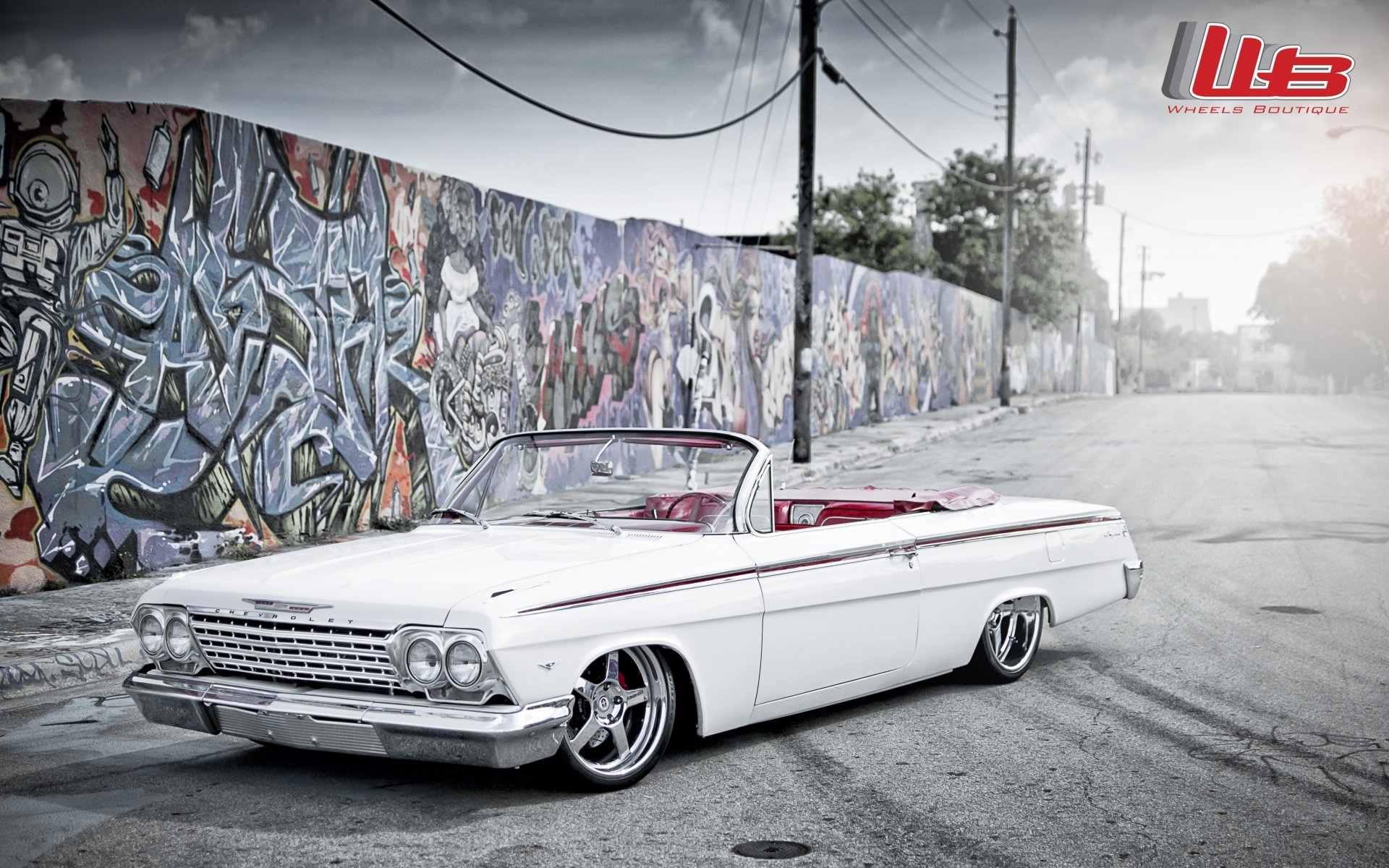 chevrolet impala chevrolet classic front tuning white wheels chrome wall.graffiti logo