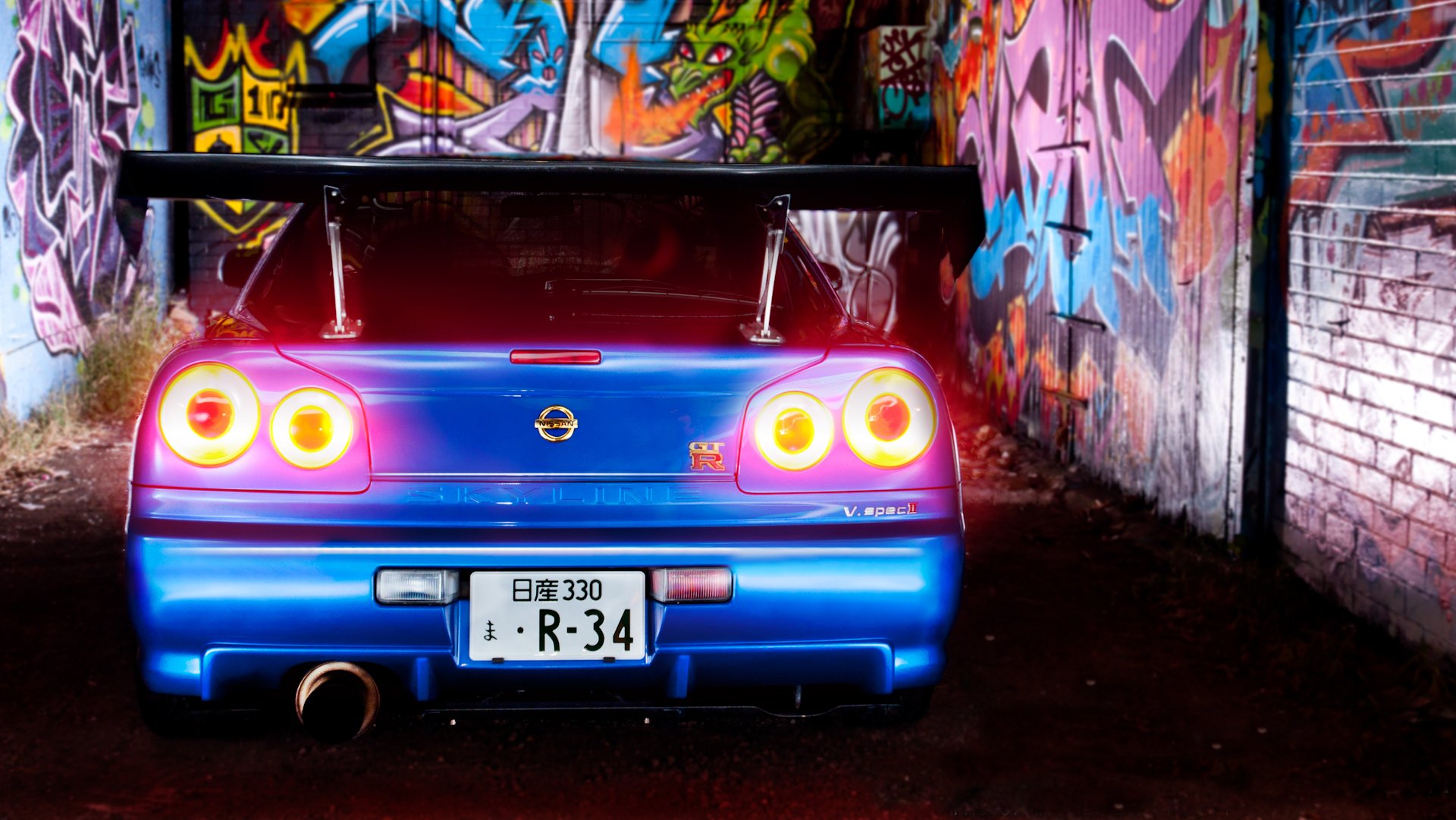 nissan skyline r34 blau nissan skyline lichter graffiti