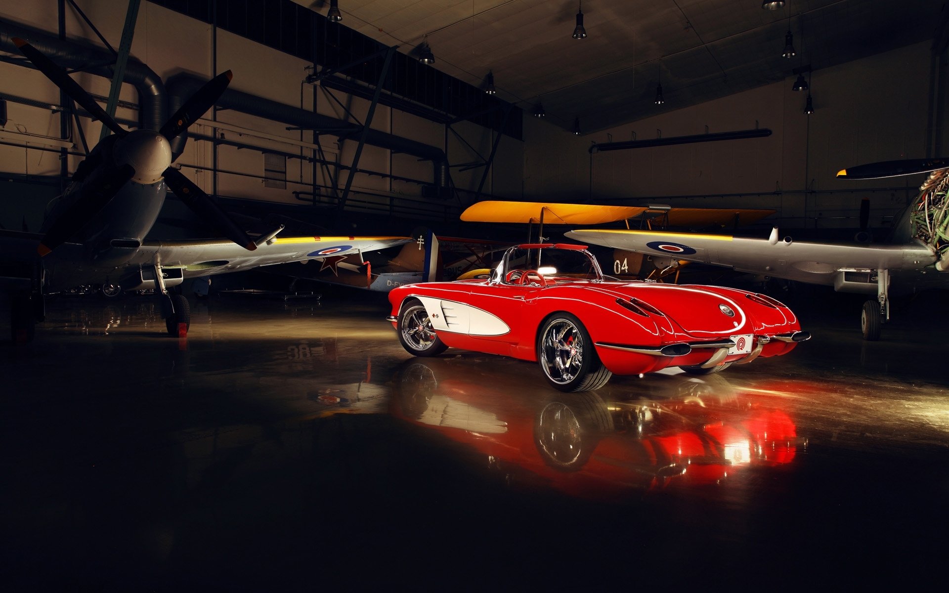 chevrolet corvette c1 1959 personalizzato da pogea racing chevrolet personalizzato classico messa a punto rosso cerchi vista posteriore hangar crepuscolo