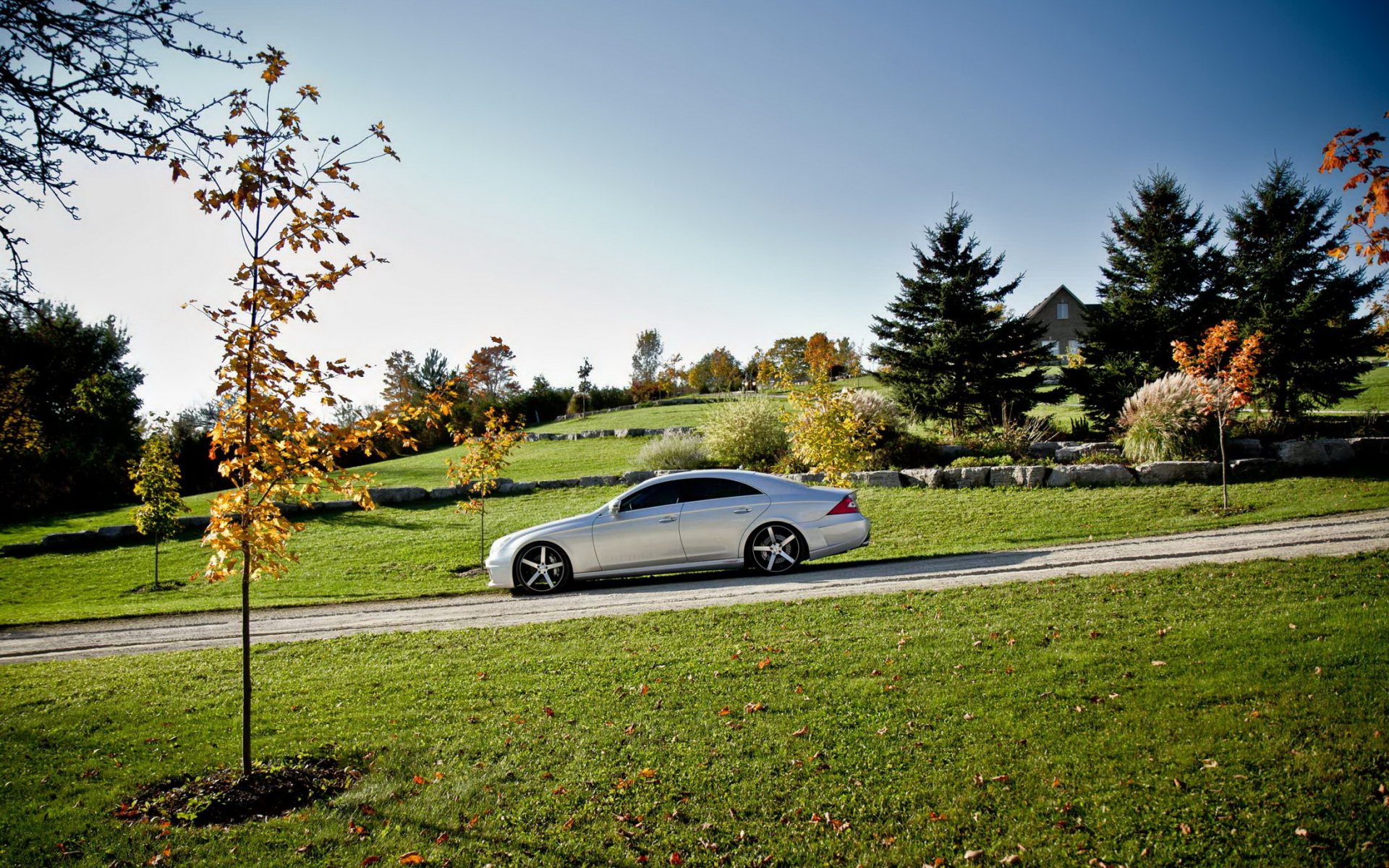 mercedes benz cls mercedes natur landschaft auto straße tuning