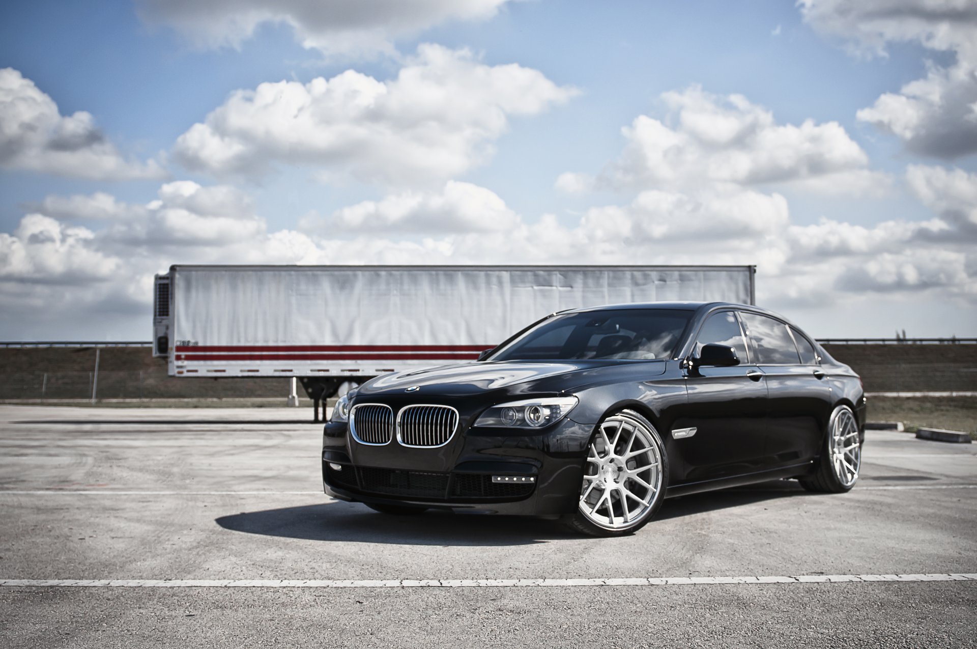 bmw série 7 noir bmw remorque ciel nuages