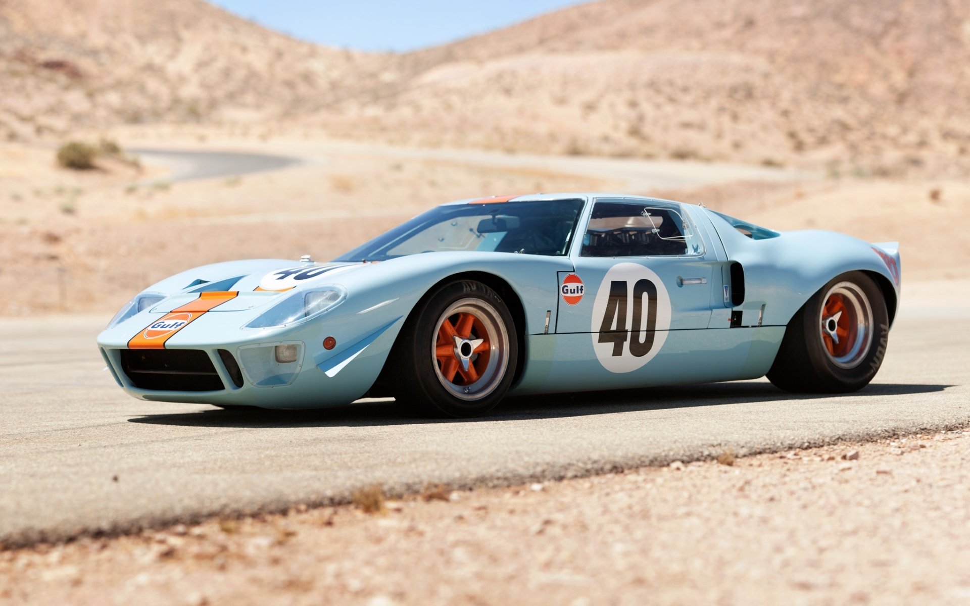 ford gt40 gulf oil le mans 1968 supersamochód przód klasyka droga wzgórza