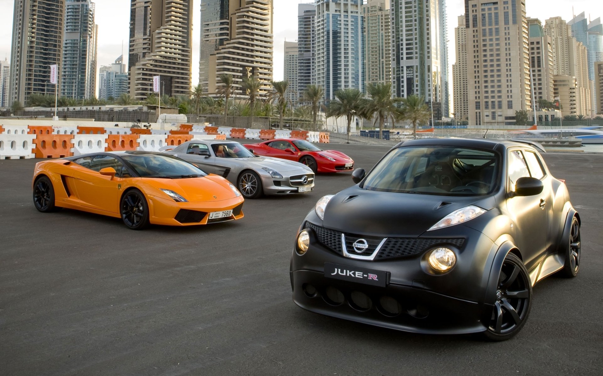 nissan juke r lamborghini gallardo ferrari italia mercedes-benz sls amg nissan juke lamborghini gallardo ferrari italia mercedes sls amg dubai supercar